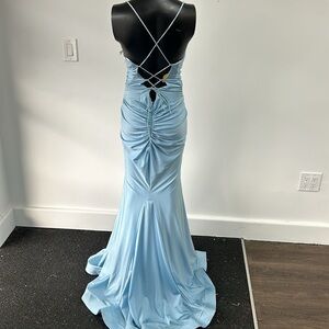 Alyce Paris Size 10 Light Blue Long stretch Dress scrunch butt tie up back